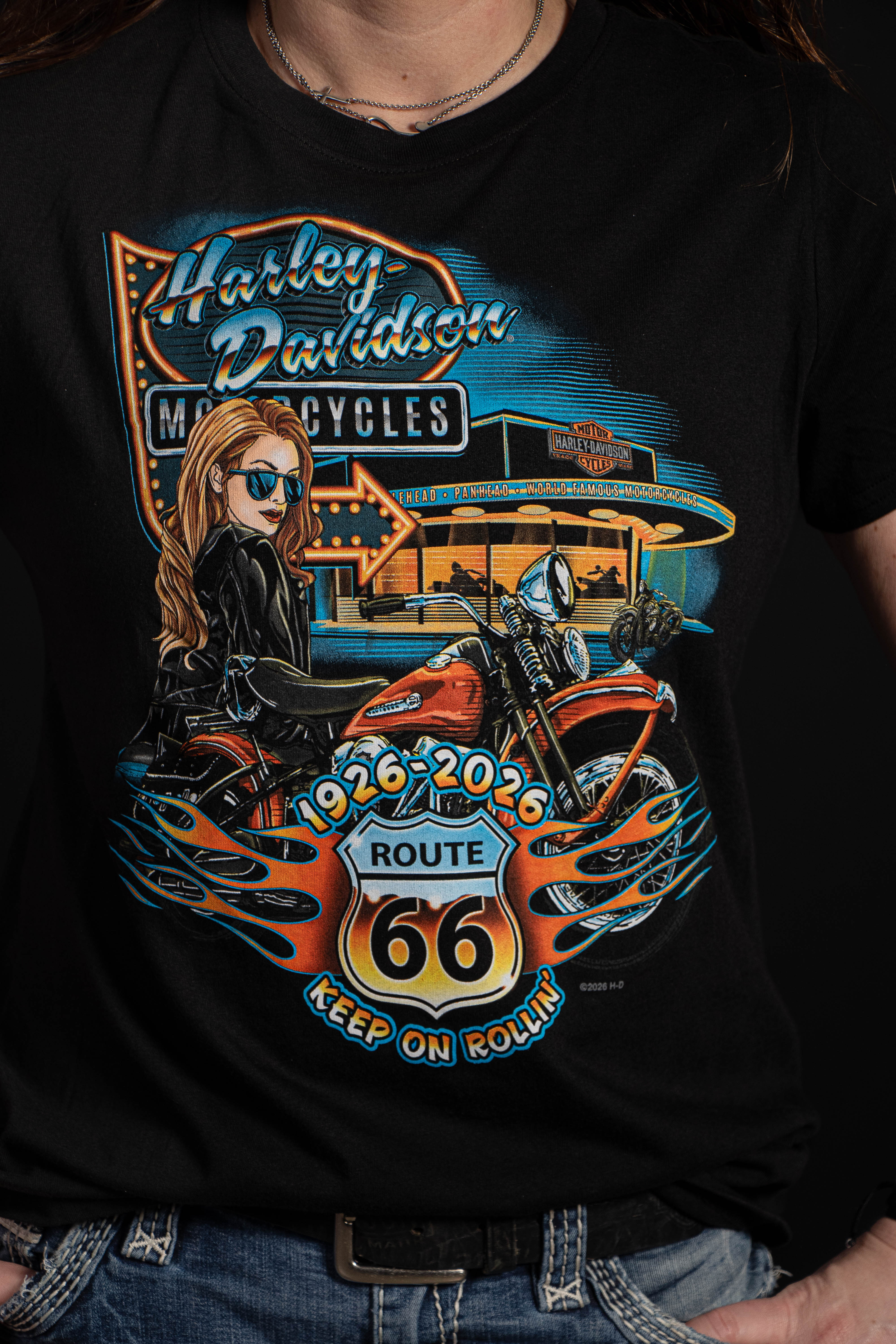Harley-Davidson Tシャツ 自由の女神 Women's Bling Freedom on Wheels Long Sleeve Rip & Repair Crew Tee